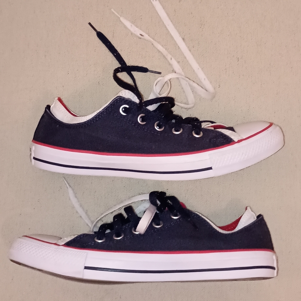 Converse Double All Star Blue Red White canvas Sneakers 10 - Picture 2 of 10